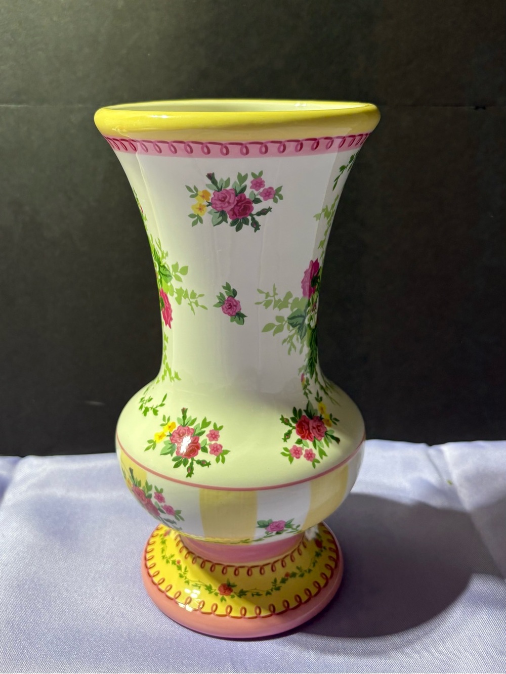 Laura Ashley Yellow and Pink Floral Ceramic Vase